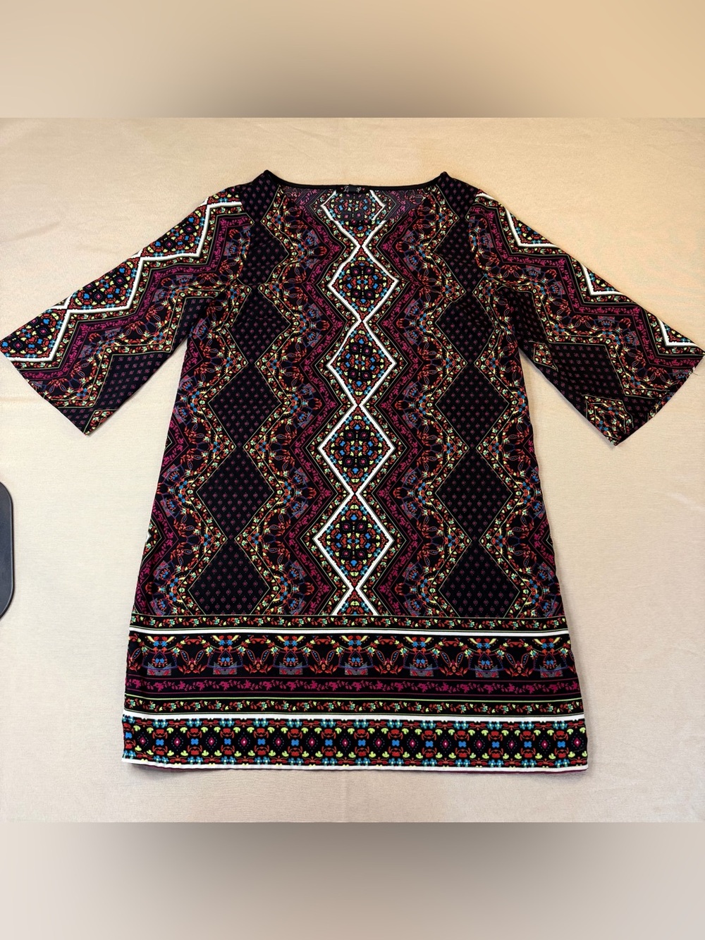 BeBop Black Multicolor Long Sleeve Boho Shift Dress